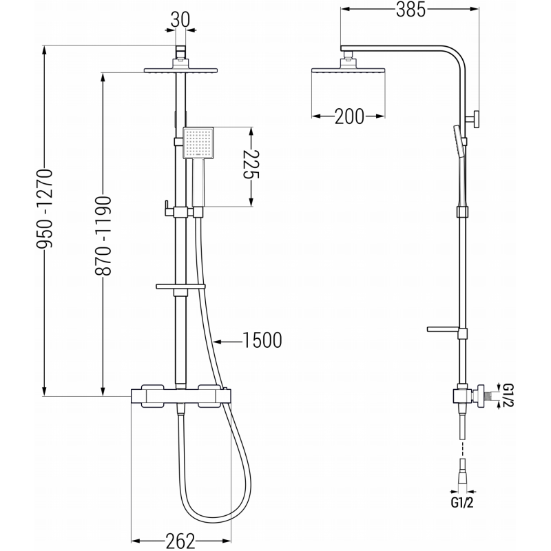 Mexen CQ45 exposed shower set with rain shower head and thermostatic mixer, chrome - 772504595-00