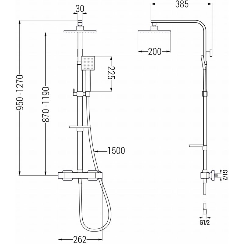 Mexen CQ45 exposed shower set with rain showerhead and thermostatic faucet, chrome - 772504595-00