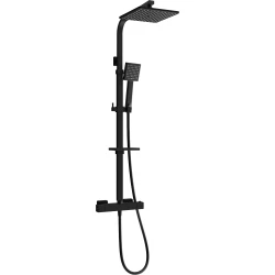 Mexen CQ45 exposed shower set with overhead shower and thermostatic mixer, black - 772504595-70