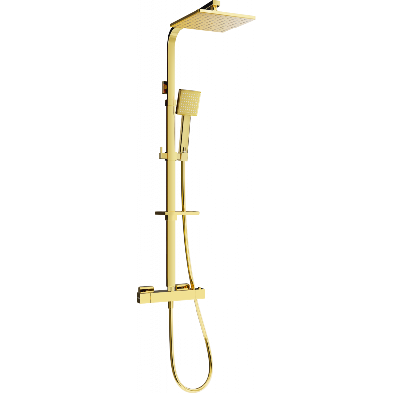 Mexen CQ45 surface-mounted shower set with rain shower and thermostatic faucet, gold - 772504595-50