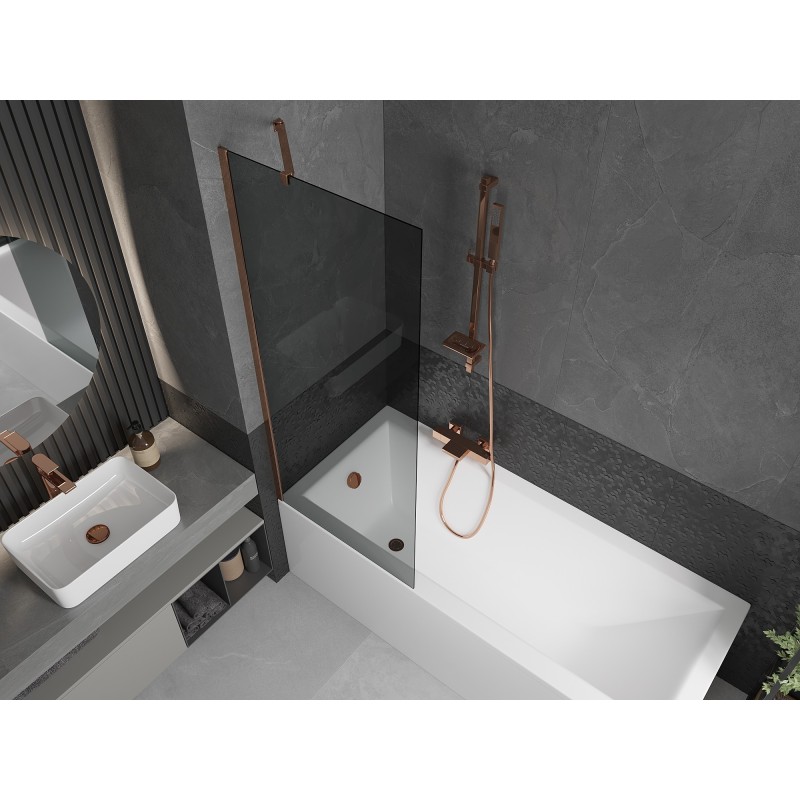 Mexen Next 1-pane bathtub screen 70 x 150 cm, graphite, rose gold - 895-070-000-00-40-60