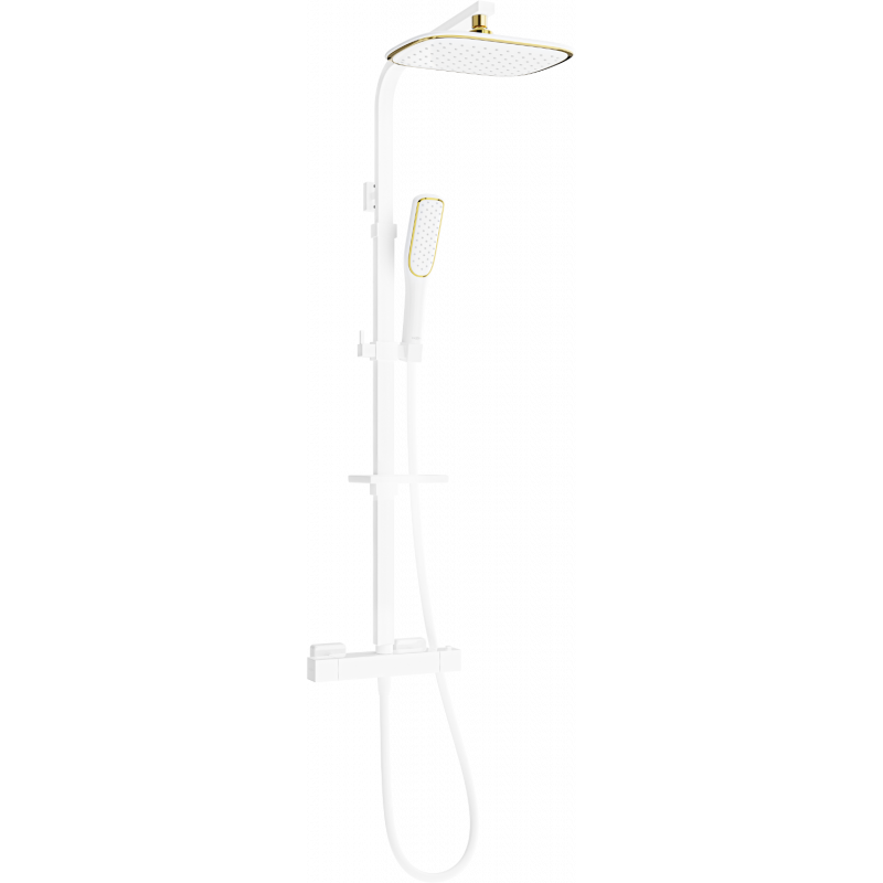 Mexen CQ49 over-the-wall shower set with showerhead and thermostatic mixer, white/gold - 772504995-25