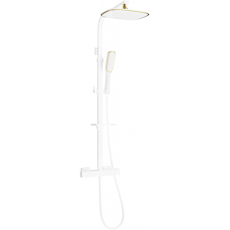 Mexen CQ49 surface-mounted shower set with rain shower and thermostatic mixer, white/gold - 772504995-25