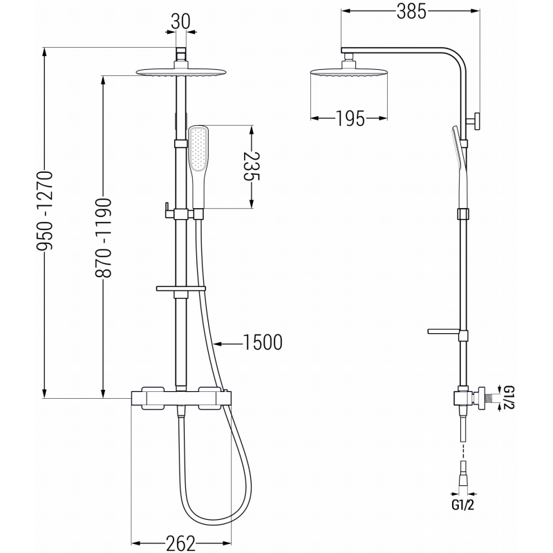Mexen CQ49 exposed shower set with rain showerhead and thermostatic mixer, black/gold - 772504995-75