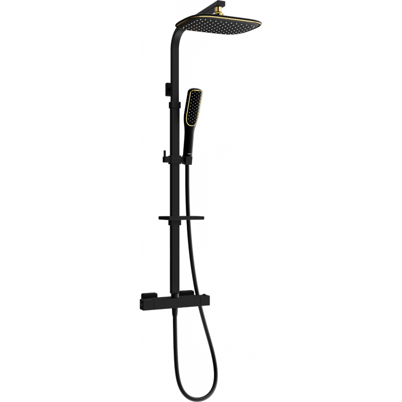 Mexen CQ49 surface-mounted shower set with a rainmaker and thermostatic mixer tap, Black/Gold - 772504995-75