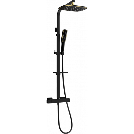Mexen CQ49 exposed shower set with rain shower and thermostatic faucet, black/gold - 772504995-75