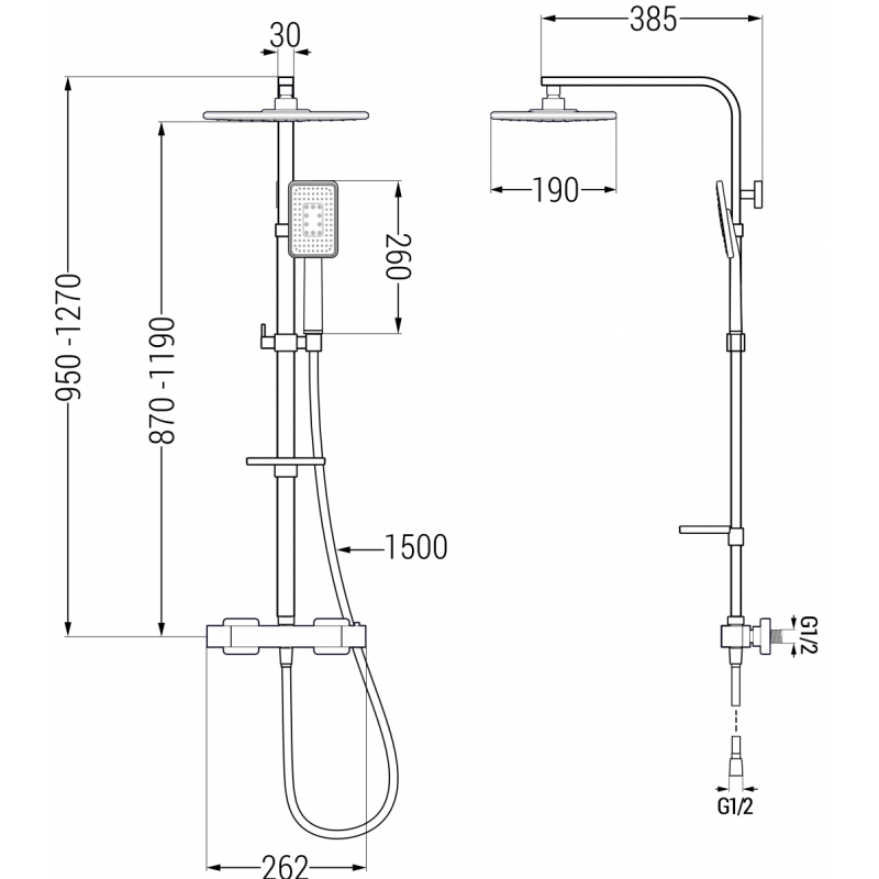 Mexen CQ54 exposed shower set with rain shower and thermostatic faucet, black/chrome - 772505495-71