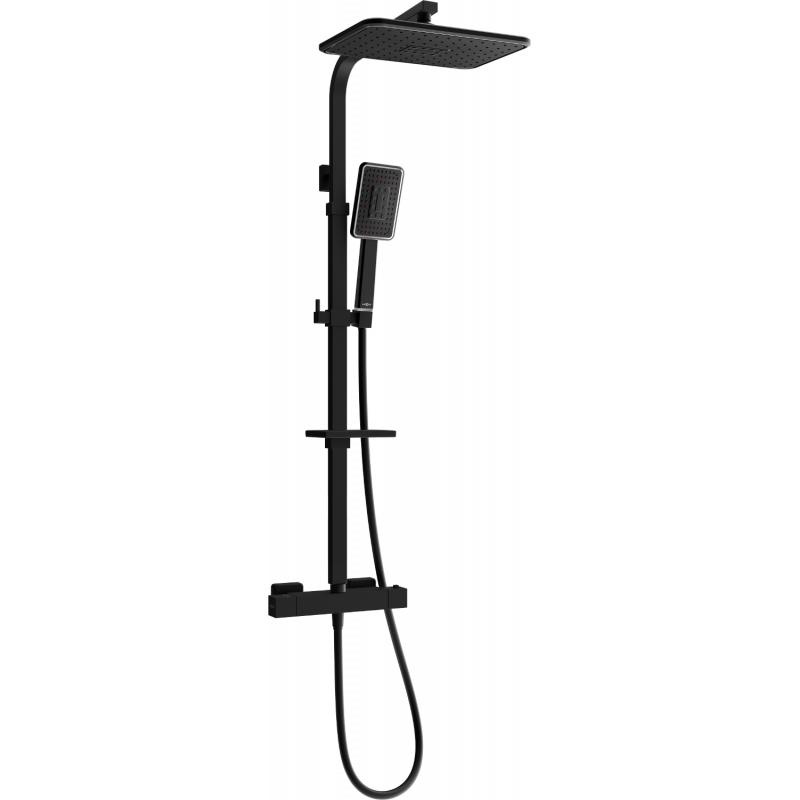 Mexen CQ54 exposed shower set with overhead shower and thermostatic mixer, black/chrome - 772505495-71