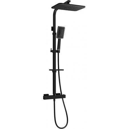 Mexen CQ54 exposed shower set with overhead shower and thermostatic mixer, black/chrome - 772505495-71