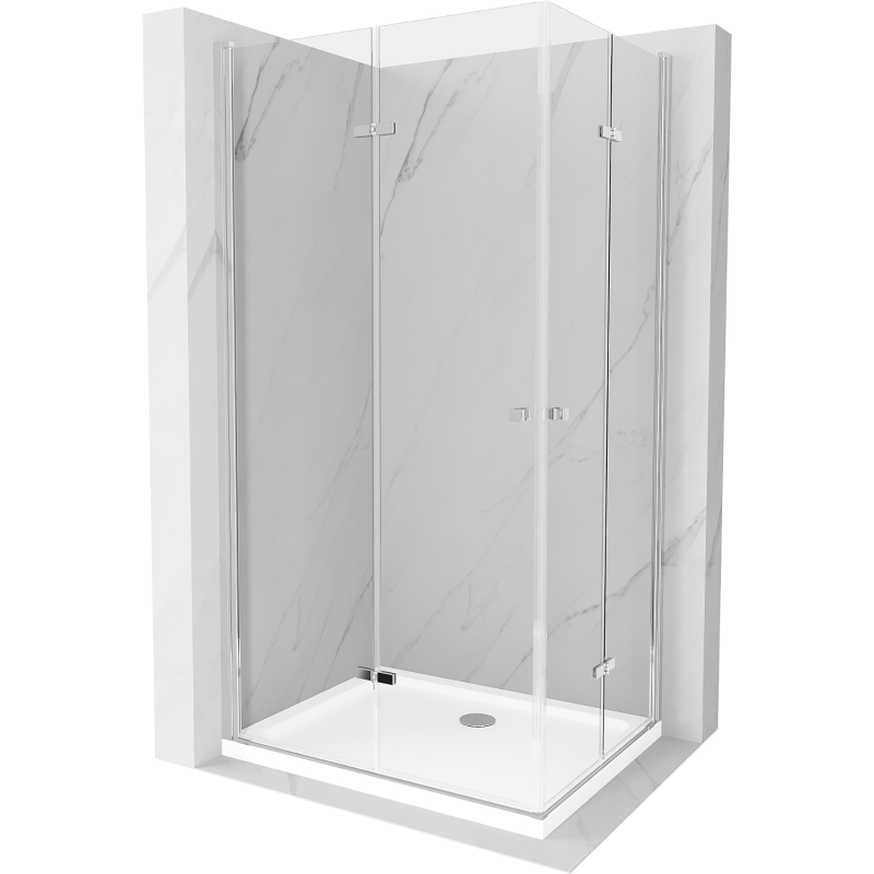 Mexen Lima Duo folding shower cubicle 80 x 70 cm, Transparent, Chrome + shower tray Flat - 856-080-070-01-02-4010
