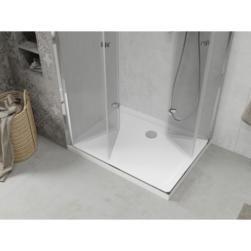 Mexen Lima Duo Folding Shower Cabin 80 x 70 cm, Transparent, Chrome + Flat Tray - 856-080-070-01-02-4010