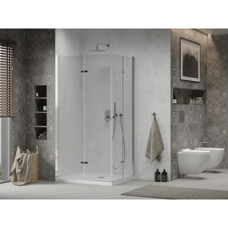 Mexen Lima Duo Folding Shower Cabin 80 x 70 cm, Transparent, Chrome + Flat Tray - 856-080-070-01-02-4010