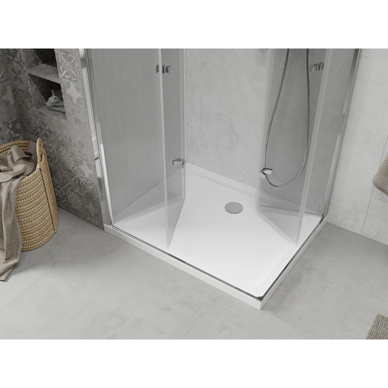 Mexen Lima Duo Folding Shower Cabin 90 x 80 cm, Transparent, Chrome + Flat Shower Tray - 856-090-080-01-02-4010
