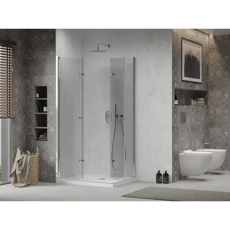 Mexen Lima Duo Foldable Shower Cabin 90 x 80 cm, Transparent, Chrome + Flat Tray - 856-090-080-01-02-4010