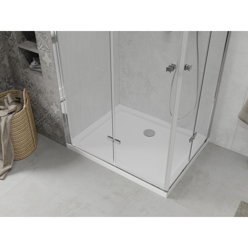 Mexen Lima Duo Folding Shower Cabin 90 x 80 cm, Transparent, Chrome + Flat Shower Tray - 856-090-080-01-02-4010