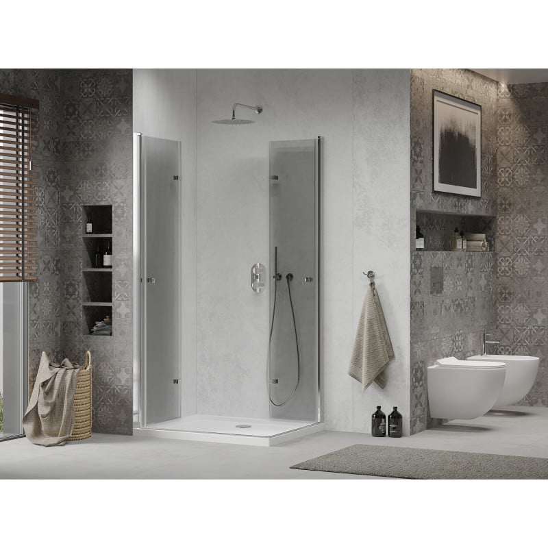 Mexen Lima Duo Folding Shower Cabin 90 x 80 cm, Transparent, Chrome + Flat Shower Tray - 856-090-080-01-02-4010