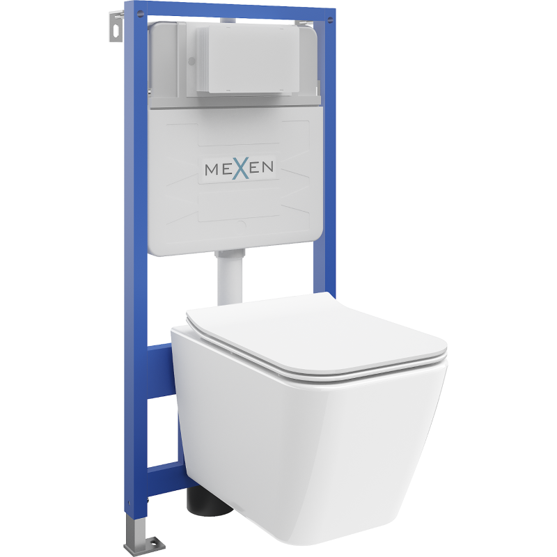 Mexen flush-mount Felix Slim toilet frame and bowl set Cube and soft close toilet seat set, White - 61030924000