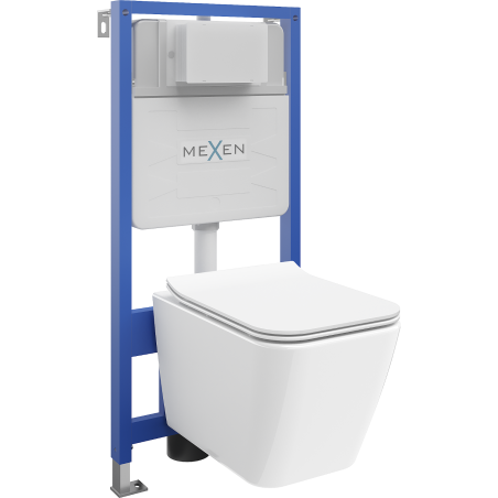 Mexen flush-mount Felix Slim toilet frame and bowl set Cube and soft close toilet seat set, White - 61030924000
