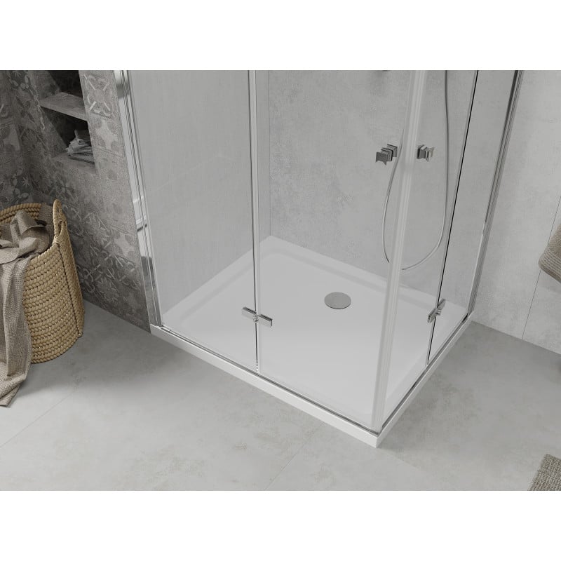Mexen Lima Duo foldable shower cabin 100 x 90 cm, transparent, chrome + Flat shower tray - 856-100-090-01-02-4010