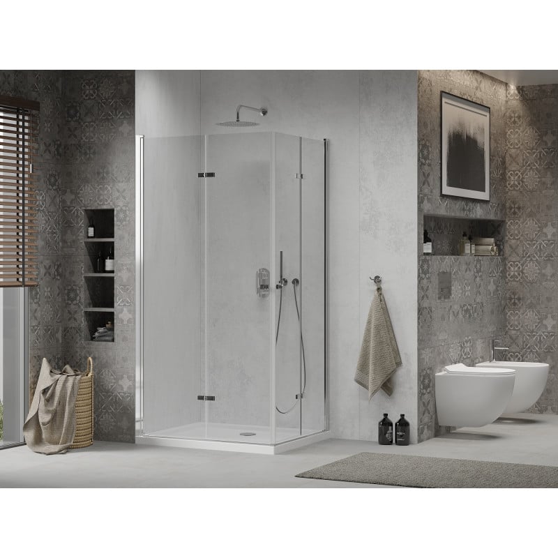Mexen Lima Duo foldable shower cabin 100 x 90 cm, transparent, chrome + Flat shower tray - 856-100-090-01-02-4010