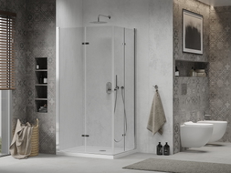 Mexen Lima Duo foldable shower cabin 100 x 90 cm, transparent, chrome + Flat shower tray - 856-100-090-01-02-4010
