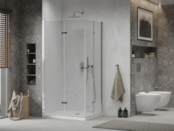 Mexen Lima Duo folding shower cubicle 100 x 90 cm, Transparent, Chrome + shower tray Flat - 856-100-090-01-02-4010