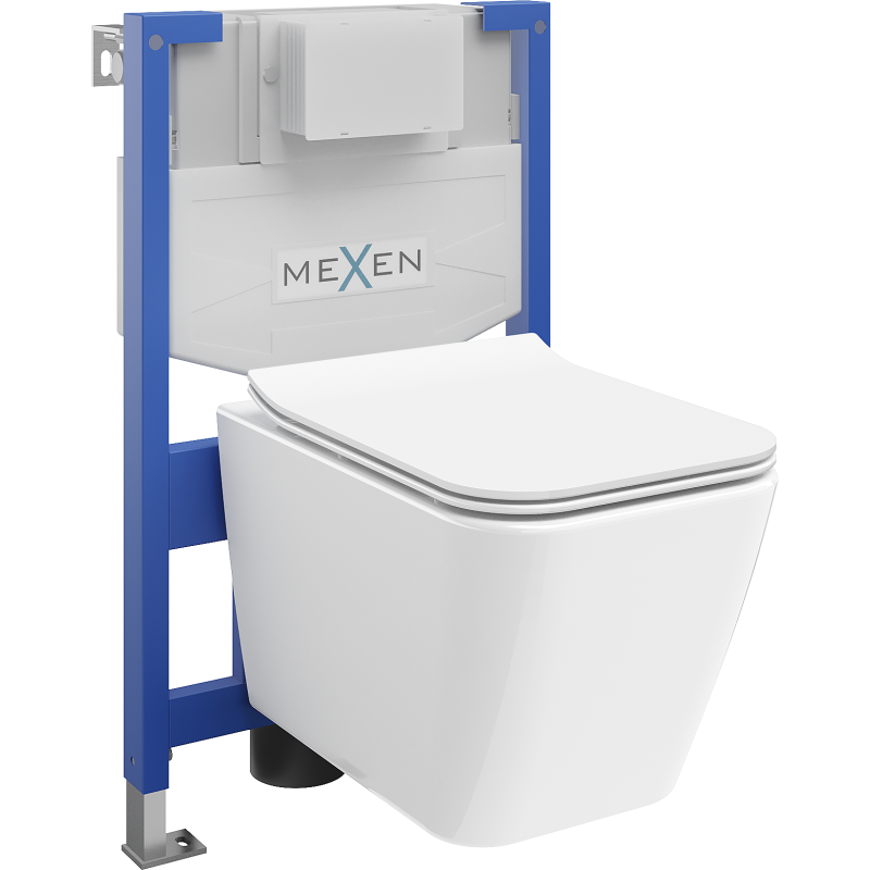 Mexen flush-mount Felix XS-F toilet frame and bowl set Cube and soft close toilet seat set, White - 68030924000