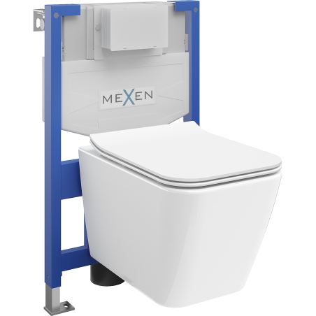 Mexen flush-mount Felix XS-F toilet frame and bowl set Cube and soft close toilet seat set, White - 68030924000