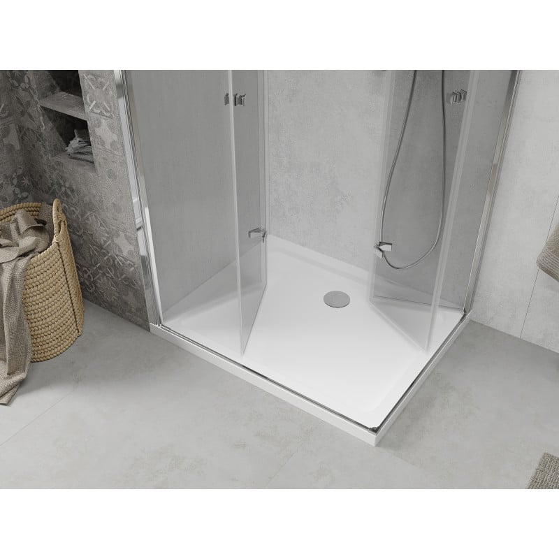 Mexen Lima Duo foldable shower cabin 100 x 90 cm, transparent, chrome + Flat shower tray - 856-100-090-01-02-4010