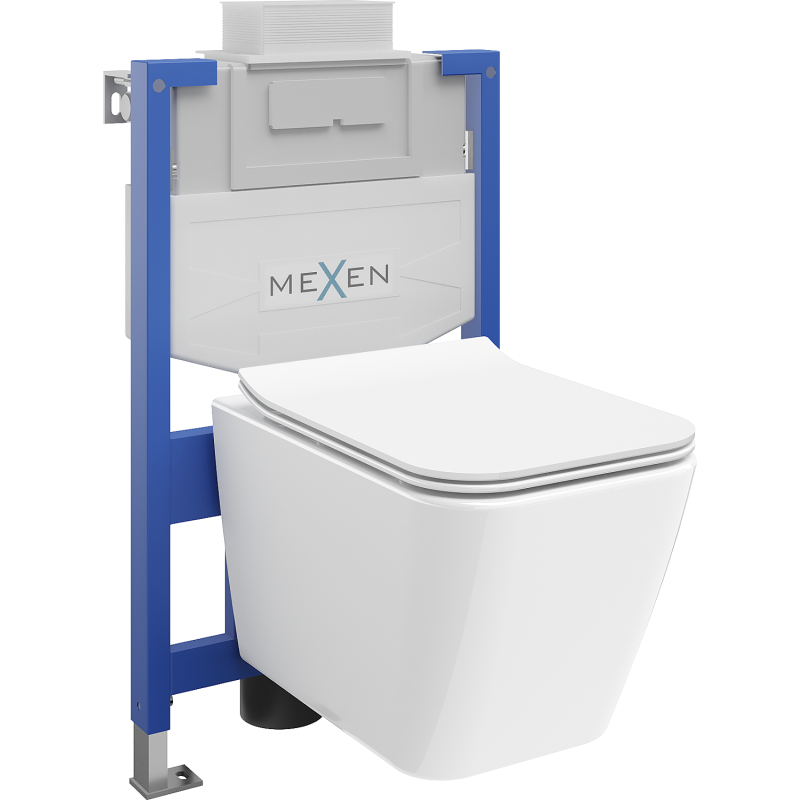 Mexen flush-mount Felix XS-U toilet frame and bowl set Cube and soft close toilet seat set, White - 68530924000