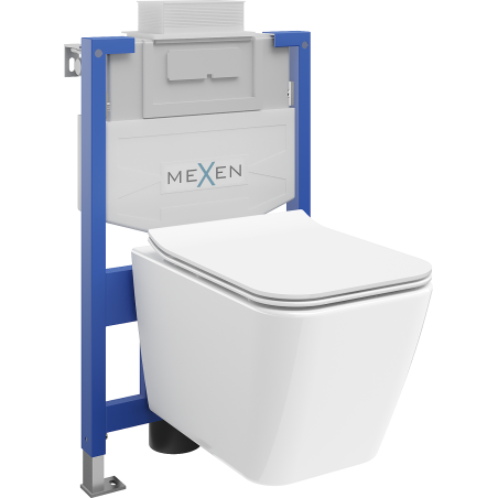 Mexen flush-mount Felix XS-U toilet frame and bowl set Cube and soft close toilet seat set, White - 68530924000