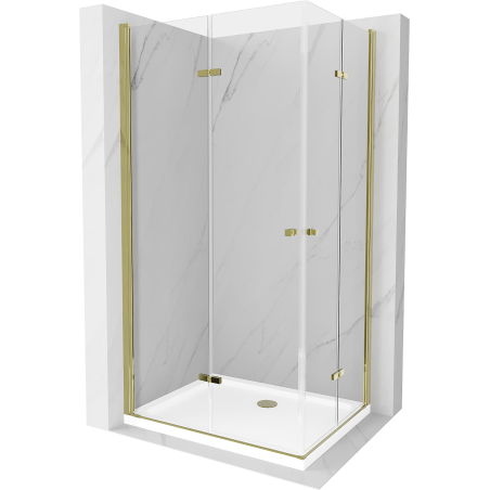 Mexen Lima Duo folding shower cubicle 80 x 70 cm, Transparent, Gold + shower tray Flat - 856-080-070-50-02-4010G