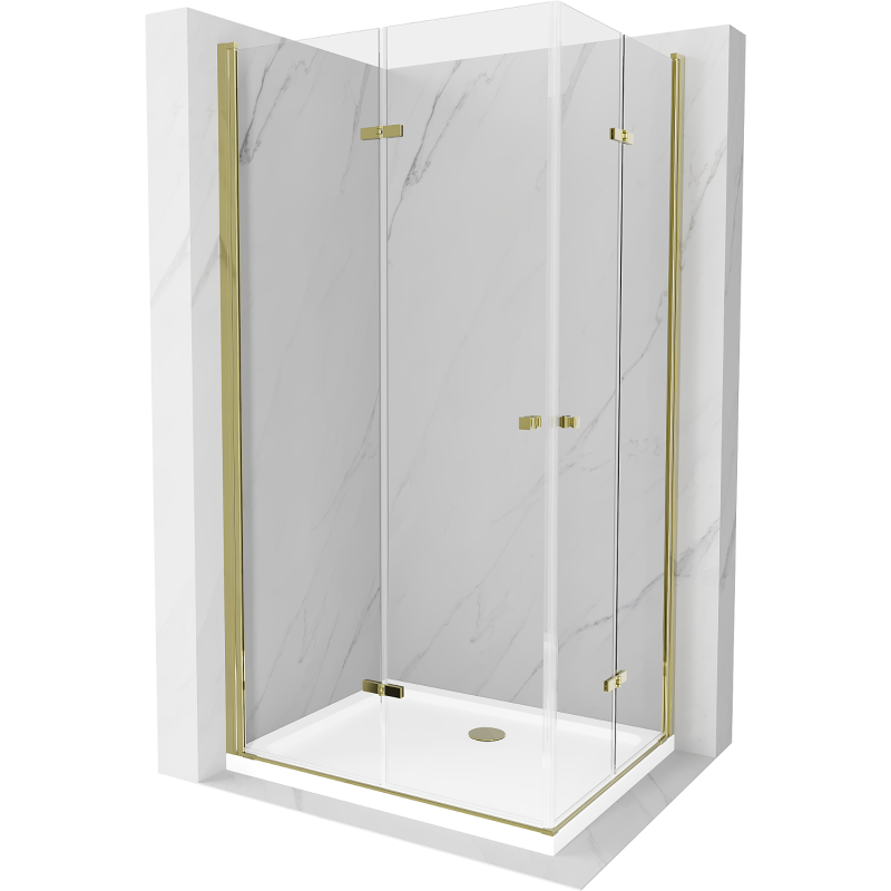 Mexen Lima Duo folding shower cubicle 90 x 80 cm, Transparent, Gold + shower tray Flat - 856-090-080-50-02-4010G