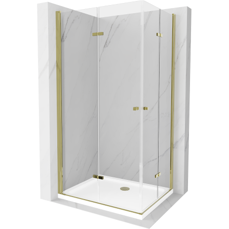 Mexen Lima Duo Folding Shower Cabin 90 x 80 cm, Transparent, Gold + Flat Shower Tray - 856-090-080-50-02-4010G