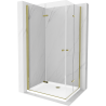 Mexen Lima Duo Folding Shower Cabin 90 x 80 cm, Transparent, Gold + Flat Shower Tray - 856-090-080-50-02-4010G