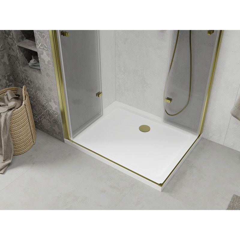 Mexen Lima Duo Folding Shower Cabin 90 x 80 cm, Transparent, Gold + Flat Shower Tray - 856-090-080-50-02-4010G