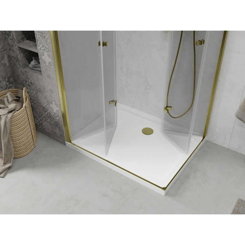 Mexen Lima Duo folding shower enclosure 100 x 90 cm, transparent, gold + Flat tray - 856-100-090-50-02-4010G