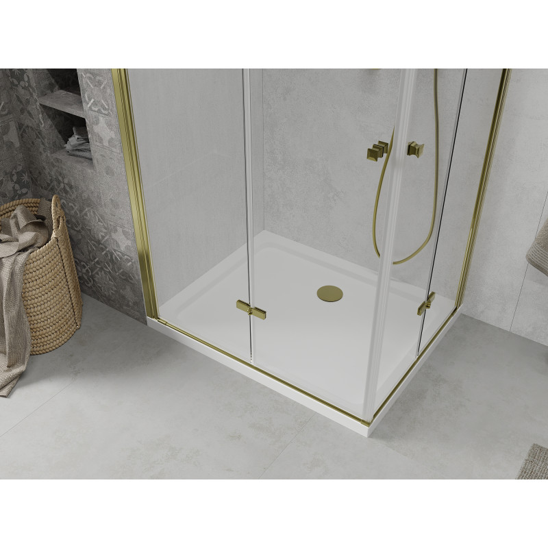 Mexen Lima Duo foldable shower cabin 100 x 90 cm, transparent, gold + Flat shower tray - 856-100-090-50-02-4010G