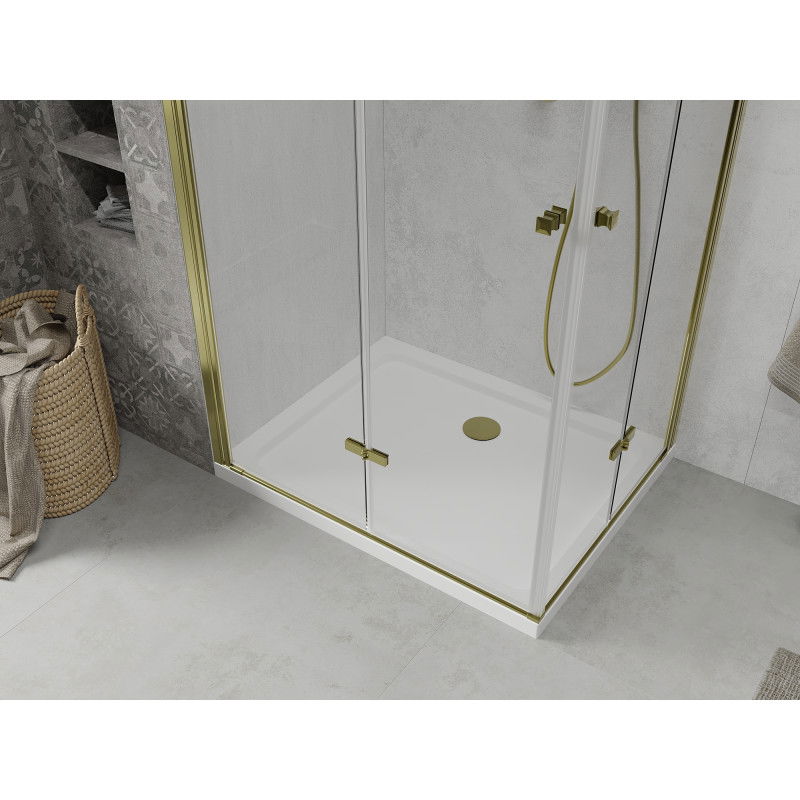 Mexen Lima Duo folding shower enclosure 100 x 90 cm, transparent, gold + Flat tray - 856-100-090-50-02-4010G