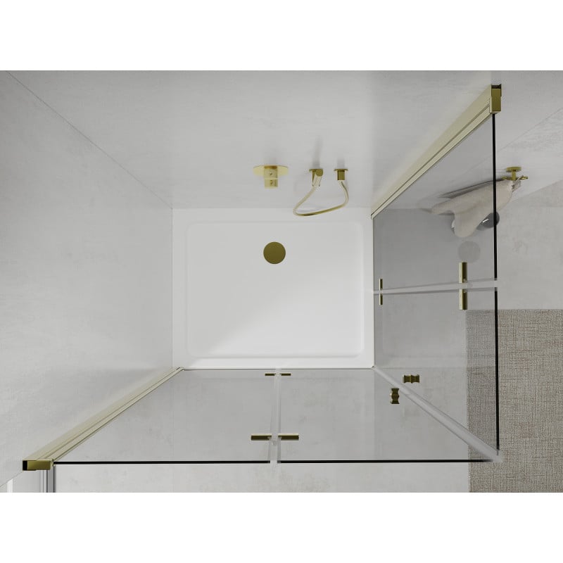 Mexen Lima Duo foldable shower cabin 100 x 90 cm, transparent, gold + Flat shower tray - 856-100-090-50-02-4010G