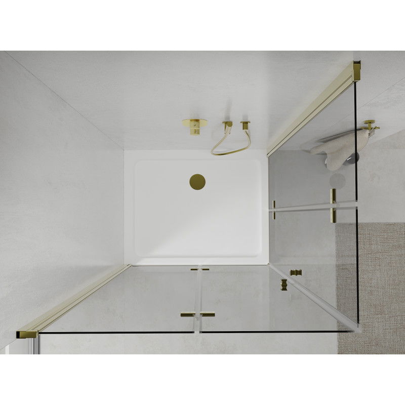 Mexen Lima Duo folding shower enclosure 100 x 90 cm, transparent, gold + Flat tray - 856-100-090-50-02-4010G