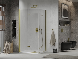 Mexen Lima Duo folding shower cubicle 100 x 90 cm, Transparent, Gold + shower tray Flat - 856-100-090-50-02-4010G