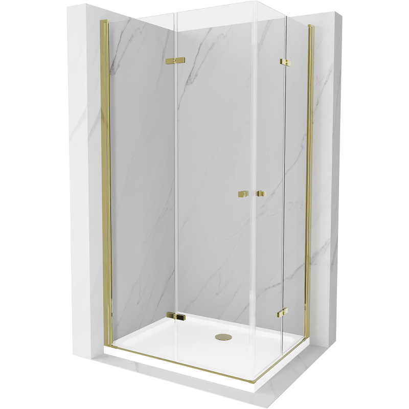 Mexen Lima Duo foldable shower cabin 100 x 90 cm, transparent, gold + Flat shower tray - 856-100-090-50-02-4010G