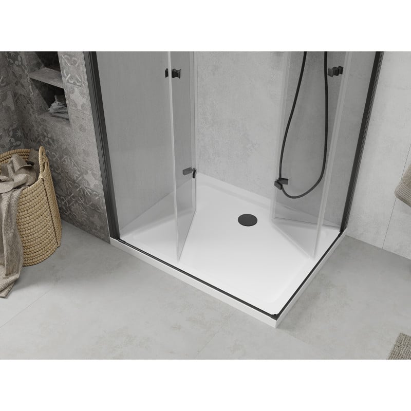 Mexen Lima Duo Folding Shower Cabin 80 x 70 cm, Transparent, Black + Flat Shower Tray - 856-080-070-70-02-4010B