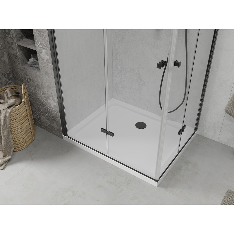 Mexen Lima Duo Folding Shower Cabin 80 x 70 cm, Transparent, Black + Flat Shower Tray - 856-080-070-70-02-4010B