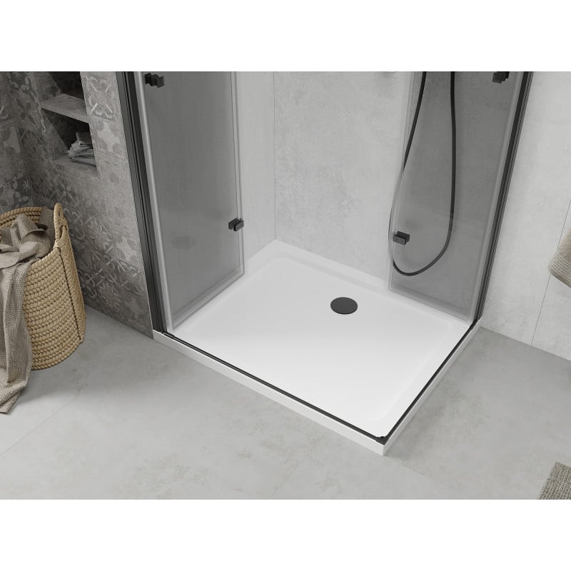 Mexen Lima Duo Folding Shower Cabin 80 x 70 cm, Transparent, Black + Flat Shower Tray - 856-080-070-70-02-4010B