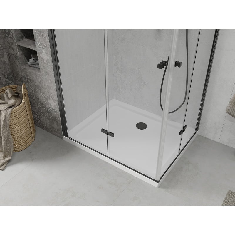 Mexen Lima Duo Folding Shower Cabin 90 x 80 cm, Transparent, Black + Flat Shower Tray - 856-090-080-70-02-4010B