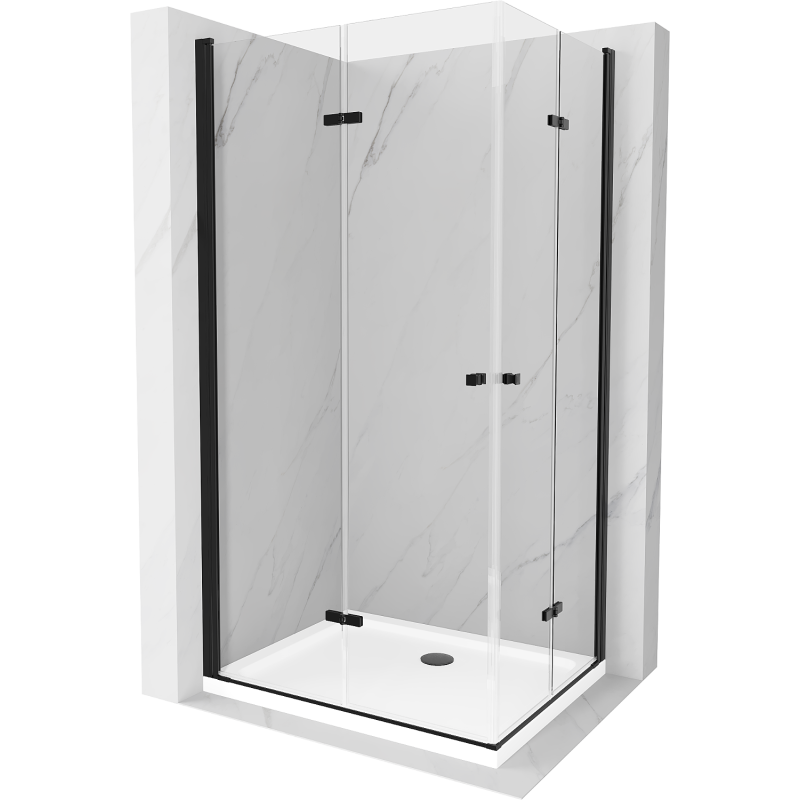 Mexen Lima Duo Folding Shower Cabin 90 x 80 cm, Transparent, Black + Flat Shower Tray - 856-090-080-70-02-4010B