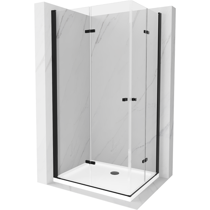 Mexen Lima Duo folding shower cubicle 90 x 80 cm, Transparent, Black + shower tray Flat - 856-090-080-70-02-4010B