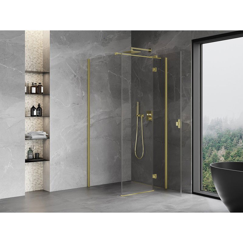 Mexen Mist-H T shower enclosure pivot door right 70 x 70 cm, transparent, brushed gold - 8A5T-070-070-55-00-P